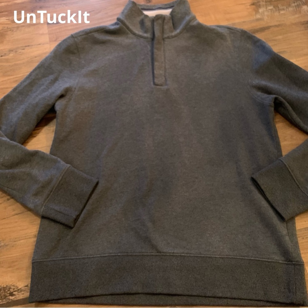 Untuckit Mens Gray Pullover Quarter Zip Cotton Long Sleeve Corral Sweatshirt S